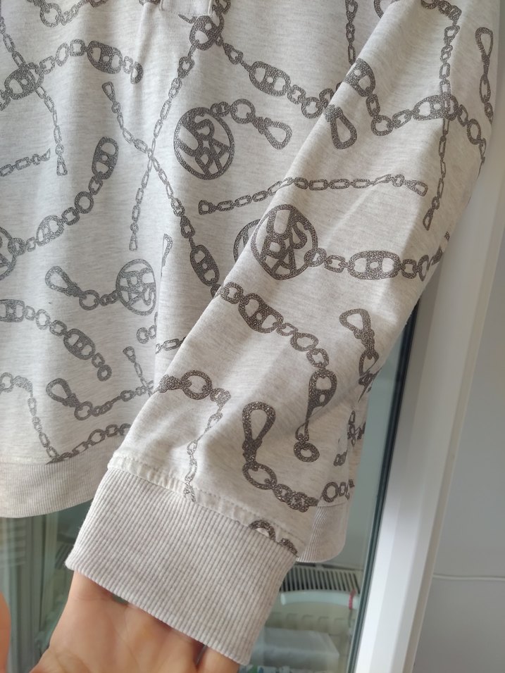 Zincir Desenli Kapüşonlu Kadın Sweatshirt - Görsel 5