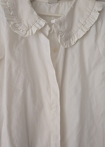 Beyaz Fırfırlı Yaka Keten Gömlek - Görsel 2