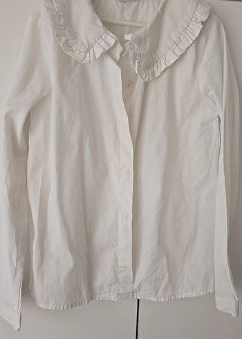 Beyaz Fırfırlı Yaka Keten Gömlek - Görsel 3