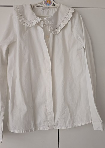 Beyaz Fırfırlı Yaka Keten Gömlek - Görsel 4