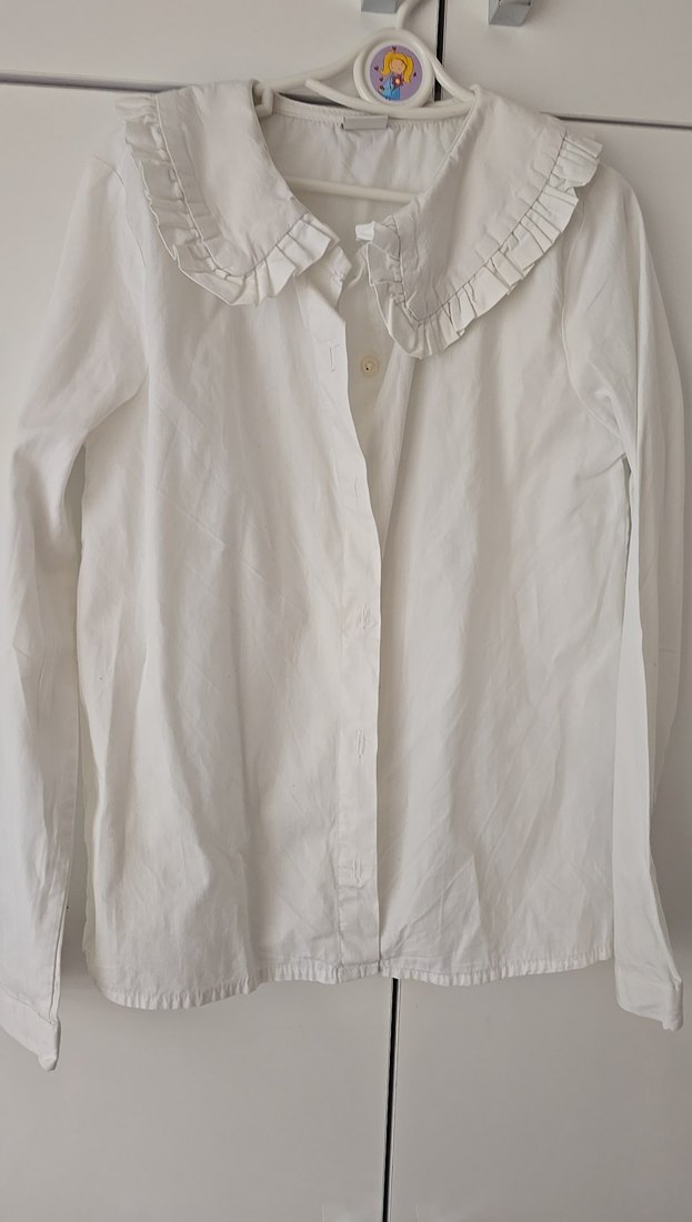Beyaz Fırfırlı Yaka Keten Gömlek - Görsel 3