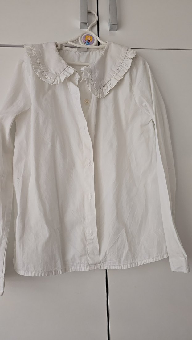 Beyaz Fırfırlı Yaka Keten Gömlek - Görsel 4