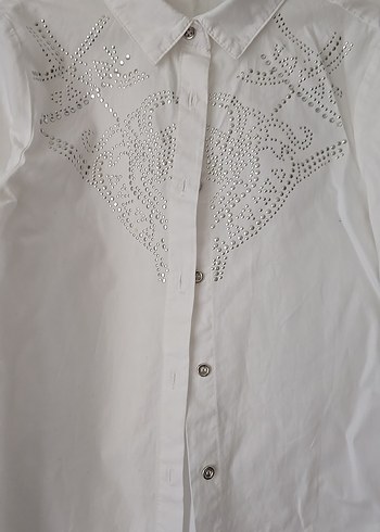 Nakışlı Beyaz Kadın Keten Gömlek - Görsel 2