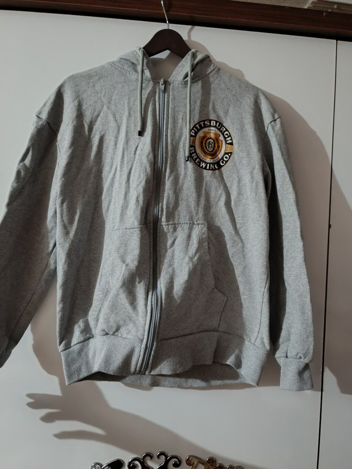 Gri Kapüşonlu Fermuarlı erkek Sweatshirt - Görsel 2