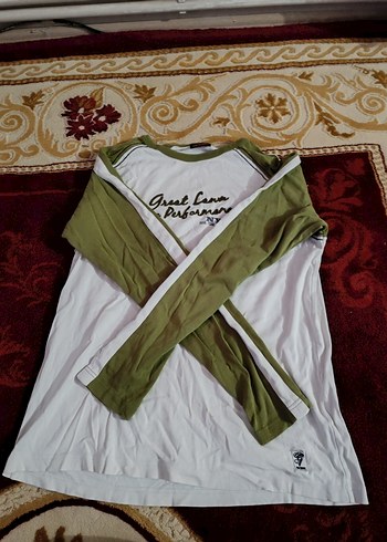 Beyaz Haki Uzun Kollu Baskılı erkek Tişört - Görsel 2