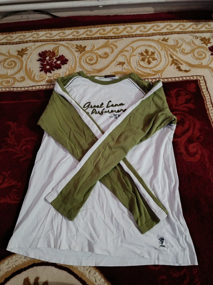 Beyaz Haki Uzun Kollu Baskılı erkek Tişört - Görsel 2