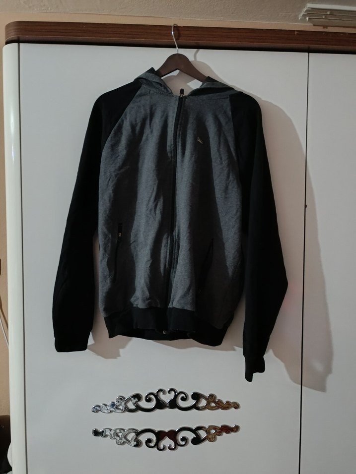 Erkek Kapüşonlu Fermuarlı Gri Ceket - Görsel 2