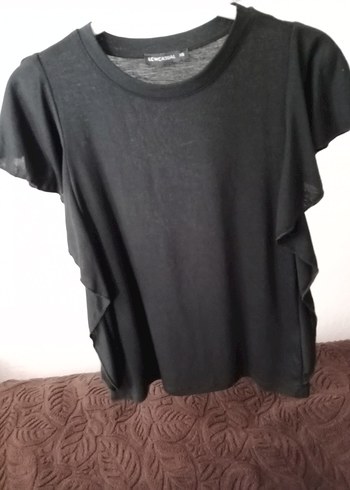 LC Waikiki Siyah Kısa Kollu Fırfırlı Kadın Bluz