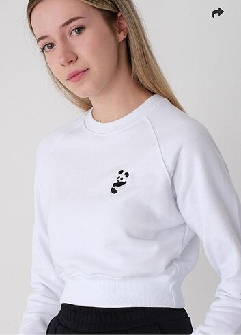 m Beden beyaz Renk ADDAX panda işlemeli crop sweatshirt 
