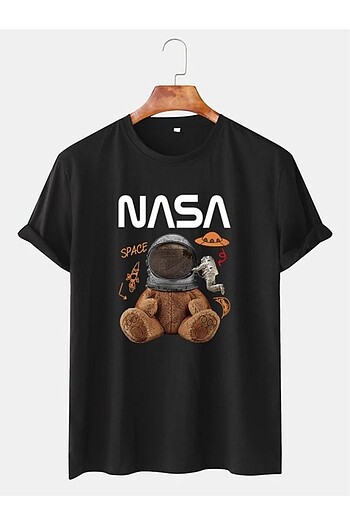 Oversize Nasa Baskılı Siyah T-shirt