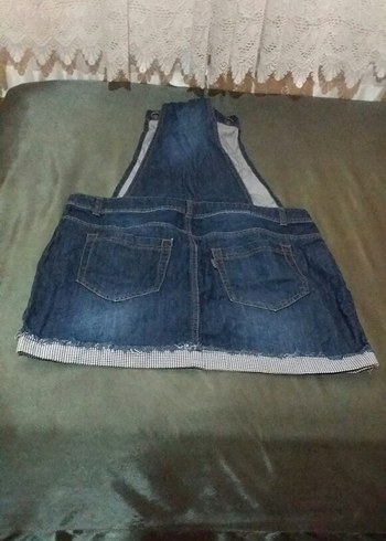 Kemerli Lacivert Kadın Denim Şort Salopet - Görsel 2