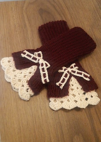 Bordo Örgü Bohem Kadın Eldiven - Görsel 4