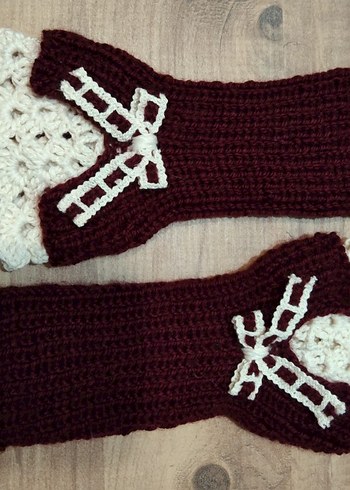 Bordo Örgü Bohem Kadın Eldiven - Görsel 2