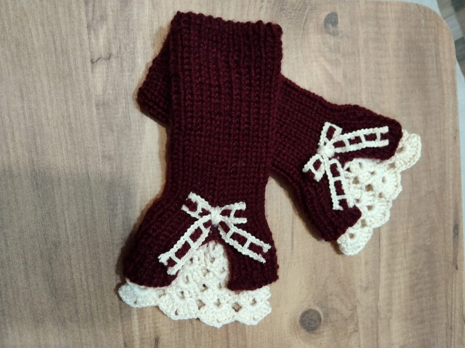 Bordo Örgü Bohem Kadın Eldiven - Görsel 3