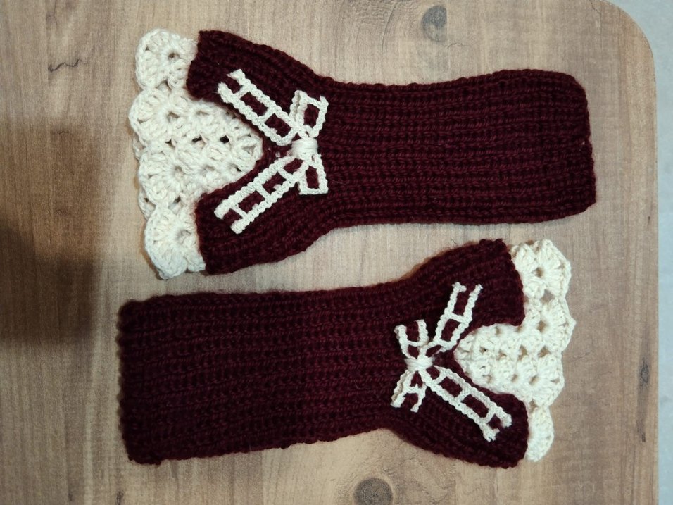 Bordo Örgü Bohem Kadın Eldiven - Görsel 2