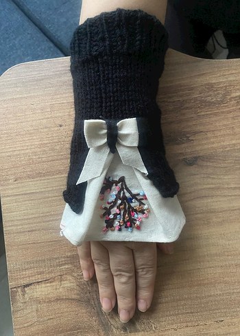 Siyah Örgü Gotik Kadın Eldiven - Görsel 8