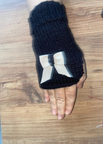 Kız Çocuk Siyah Örgü Eldiven - Görsel 4