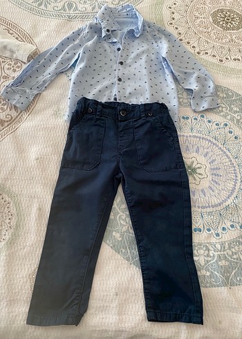 LC Waikiki İkili takım Düğmeli Bebek Erkek Kot Pantolon ve Gömlek Takımı