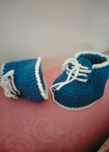 Mavi Örgü Erkek Bebek Patik - Görsel 4