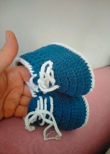 Mavi Örgü Erkek Bebek Patik - Görsel 7