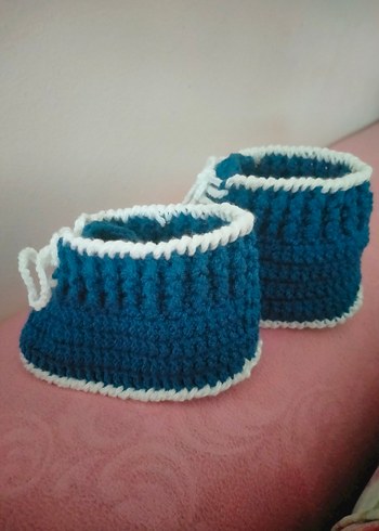 Mavi Örgü Erkek Bebek Patik - Görsel 5