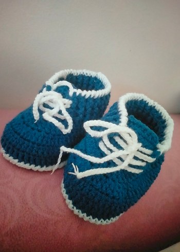Mavi Örgü Erkek Bebek Patik - Görsel 2
