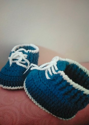 Mavi Örgü Erkek Bebek Patik - Görsel 12