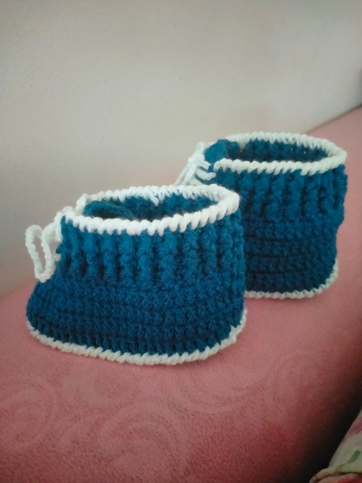 Mavi Örgü Erkek Bebek Patik - Görsel 5