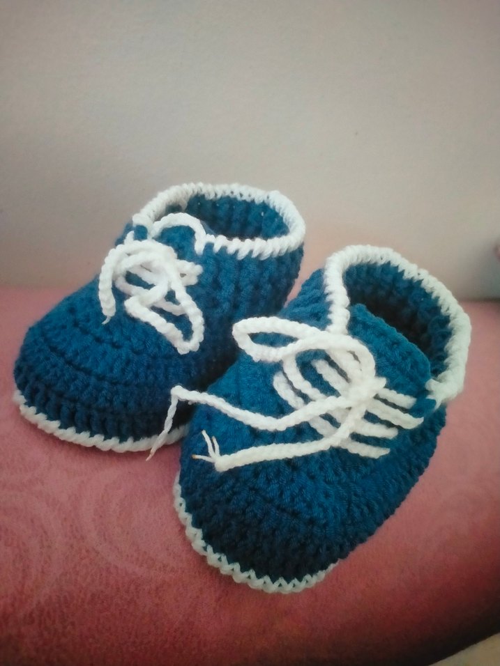 Mavi Örgü Erkek Bebek Patik - Görsel 2