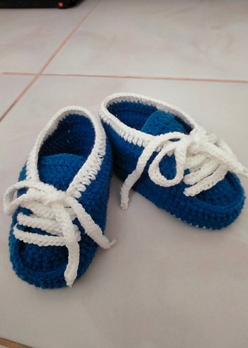 Mavi Erkek Bebek Örgü Patik - Görsel 6
