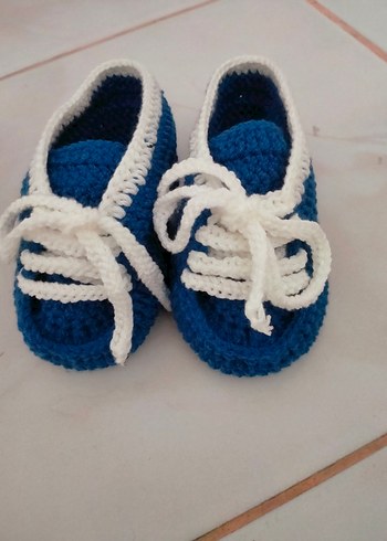 Mavi Erkek Bebek Örgü Patik - Görsel 9