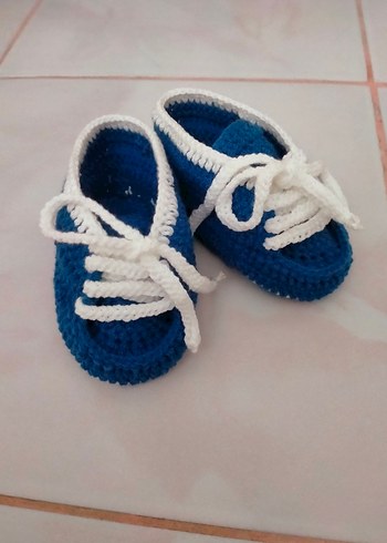 Mavi Erkek Bebek Örgü Patik - Görsel 7