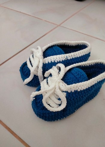 Mavi Erkek Bebek Örgü Patik - Görsel 2