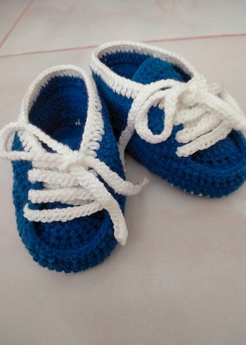 Mavi Erkek Bebek Örgü Patik - Görsel 5