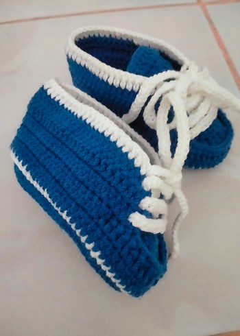 Mavi Erkek Bebek Örgü Patik - Görsel 3