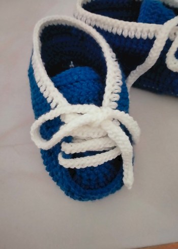 Mavi Erkek Bebek Örgü Patik - Görsel 8