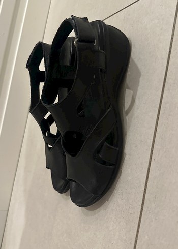 Siyah gerçek deri Sandalet - Görsel 2