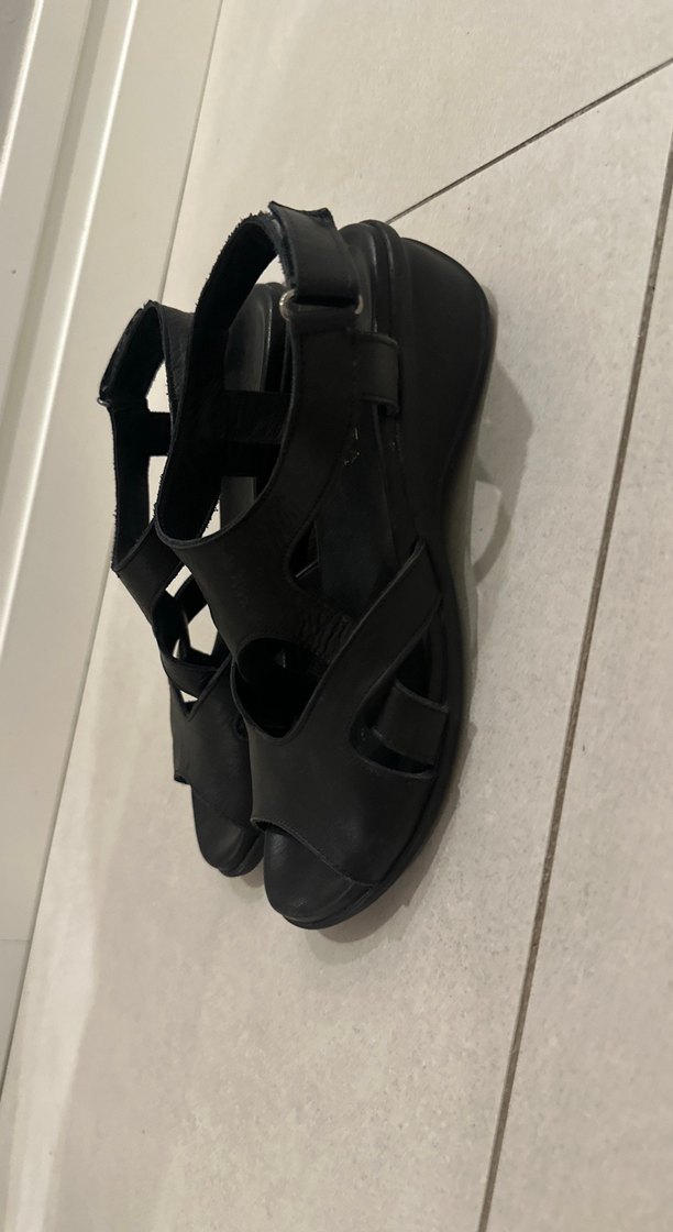 Siyah gerçek deri Sandalet - Görsel 2