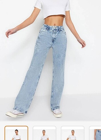 trendyolmilla mavi bel detay wide leg jean