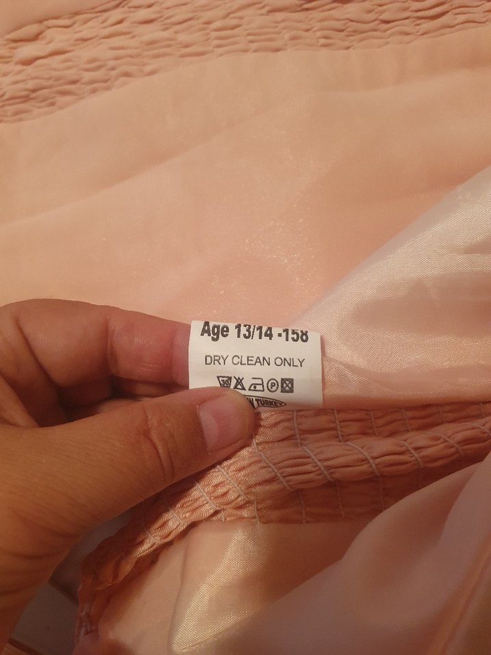 Pembe Keten Uzun Drapeli Kadın Elbise - Görsel 5