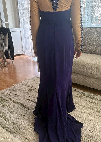 Boncuk İşlemeli Uzun Mor Abiye Elbise - Görsel 7