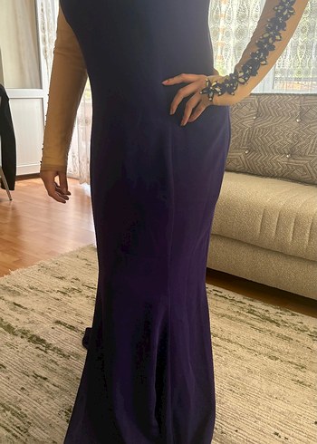 Boncuk İşlemeli Uzun Mor Abiye Elbise - Görsel 5