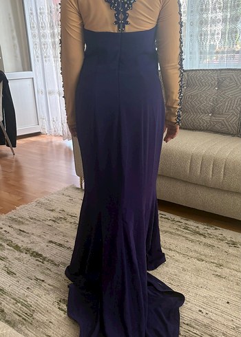 Boncuk İşlemeli Uzun Mor Abiye Elbise - Görsel 8