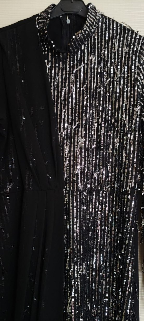 Uzun Kollu Siyah Drapeli Kadın Abiye Elbise - Görsel 2