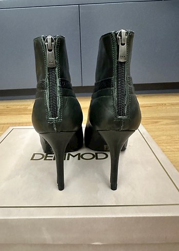 Koyu yeşil Yılan Desenli Deri Stiletto Bot no:40 - Görsel 4