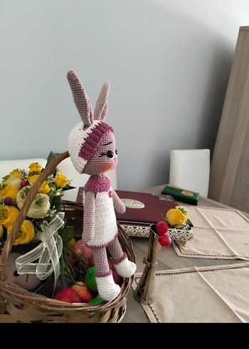 Mor ve Gri Örgü Tavşan Bebek