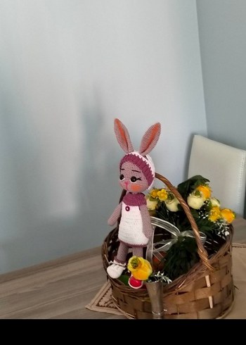 Beden Renk Mor ve Gri Örgü Tavşan Bebek