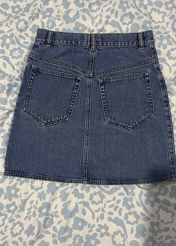 Düğmeli Mavi Kot Mini Etek - Görsel 5