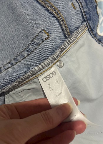 Düğmeli Mavi Kot Mini Etek - Görsel 4