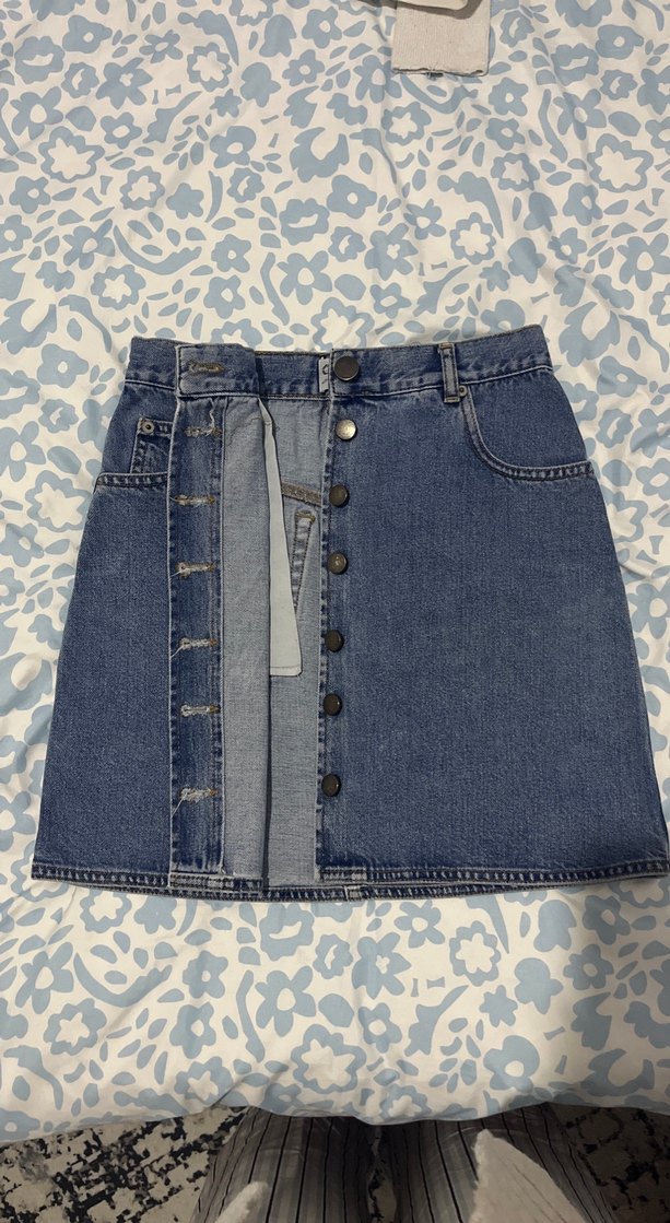 Düğmeli Mavi Kot Mini Etek - Görsel 2